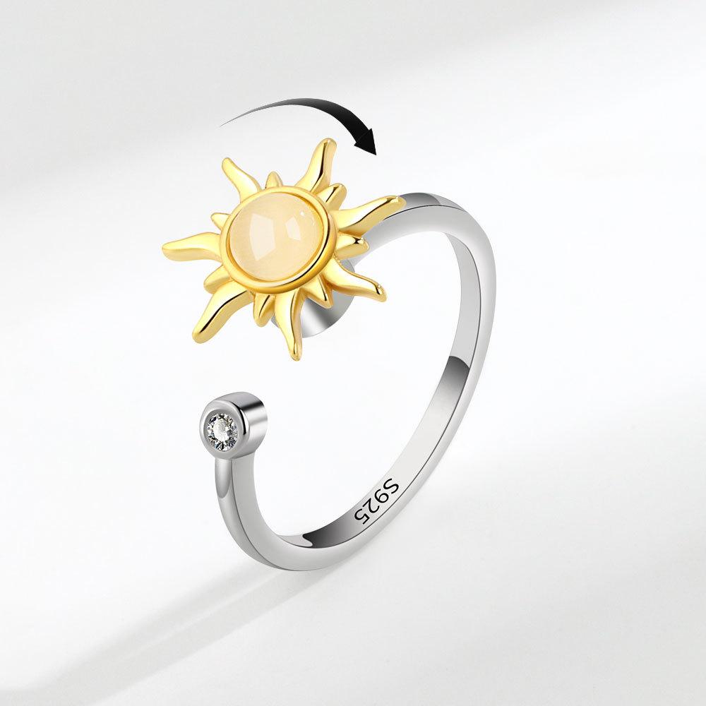 Sunflower Spinning Ring Adjustable Stress Relief Band With Universal Wheel Design Stackable Fashion Jewelry For Women
