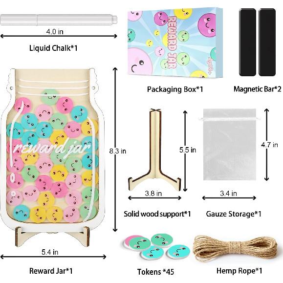 Reward Jar & Kids Behavior Chart - Perfect Match Classroom and Home Reward Systems for Kids with 45 Colorful - Teacher/Parent Tool for Potty
