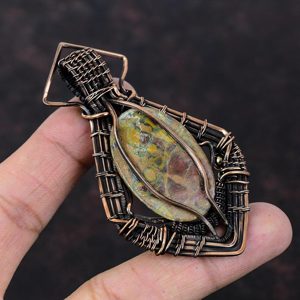 Fruit Jasper Pendant Copper Wire Wrapped Pendant Handmade Fruit Jasper Jewelry Gemstone Pendant Unique Copper Design Jewelry Engagement Gift