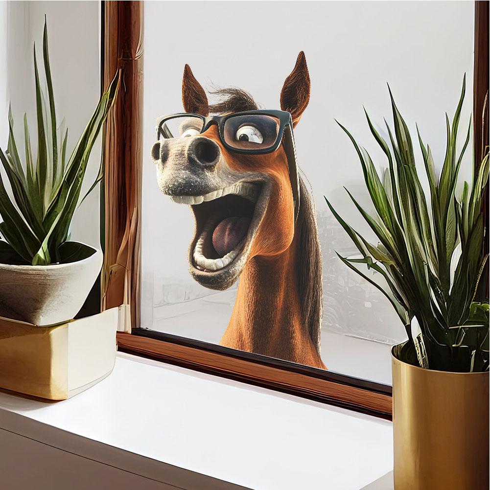 Funny Cartoon Horse Glass Window Stickers Home Decor Creative Funny Animal Decals Wall Sticker For Home Office Decor P7Z8