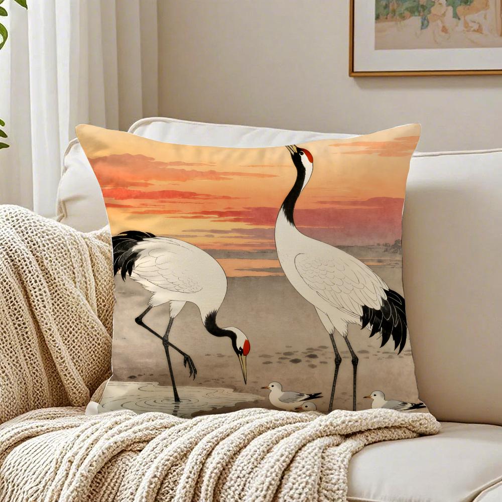 Chinese Classical Elegant Red Crowned Cranes Art  Cushion Cover Pillowcase Antidustmite Living Room Sofa Decor Cushion Room