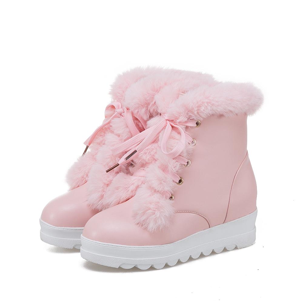 B5/Damen-Kurzstiefel, Winter-lange Plüsch-warme Schneestiefel, übergroße Damenschuhe, erhöhte schräge Absätze, Damenschuhe