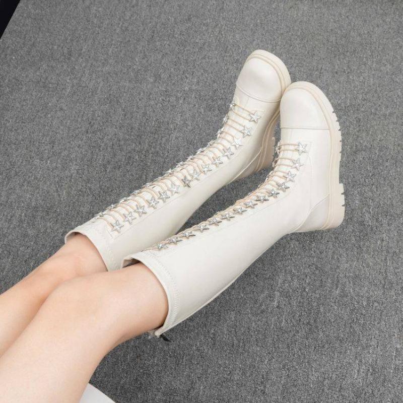 Autumn and Winter Girls' High Boots Solid Color Round Head Rear Zipper Medium Older Children's Princess Boots Comfortable Soft Sole Children's Mar