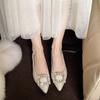 Silver High-heel Single Shoe - Women's 2025 New Style Pointed-toe Rhinestone Square Buckle Slip-on Business Casual Women's Shoes