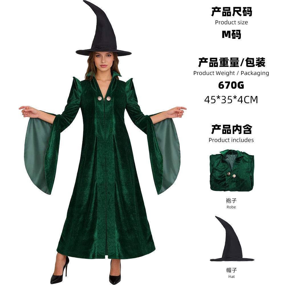 Professor Harry Potter Mcgonagall Cos Dark Green Velvet Robe Wizard Hat Halloween Costume Adult s