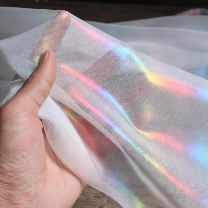 Rainbow Gradual Color Creative Mesh Yarn Fabric White Soft Designer DIY Sewing Dress Sheer Material Photography Background Cloth