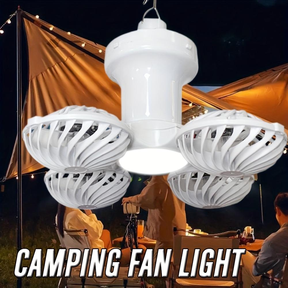 Solar Camping Fan,Light with Ceiling Fan, USB Rechargeable Portable Electric Fan, Hangable Handheld Light with Adjustable Speed,3 Colors, Tent,