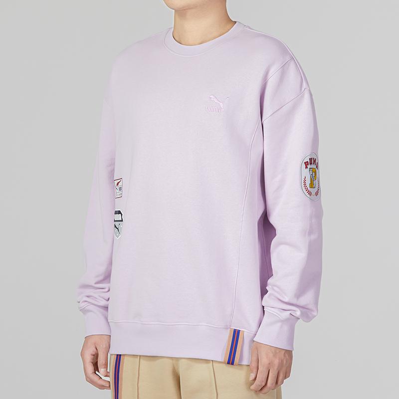 PUMA Team Badge Crew Sweatshirt Men Tops Light-Purple 677379-17