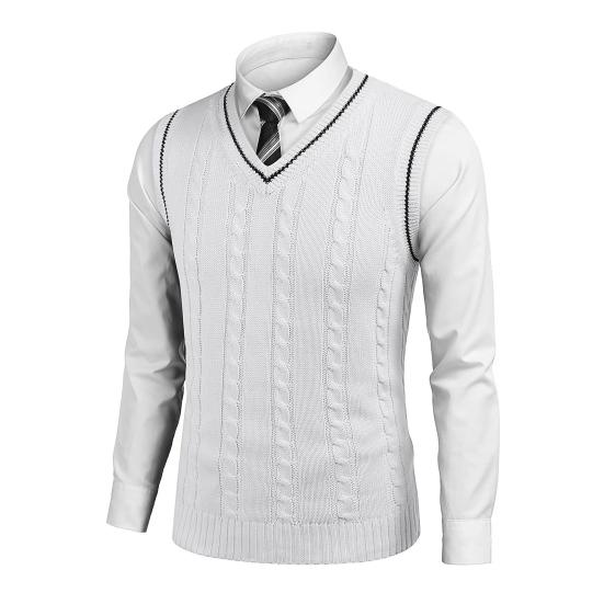 Pánská vesta svetr s výstřihem do V bez rukávů Slim Fit Colorblock Pletený svetr Slim Fit Střední délka Zahuštěný svetr preppy a business stylu