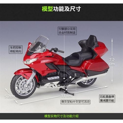 1/18 Scale Honda Gold Wing 2020 Red Diecast Motorcycle Model, Birthday Gift, Kids Toy, Car Collection (Black)
