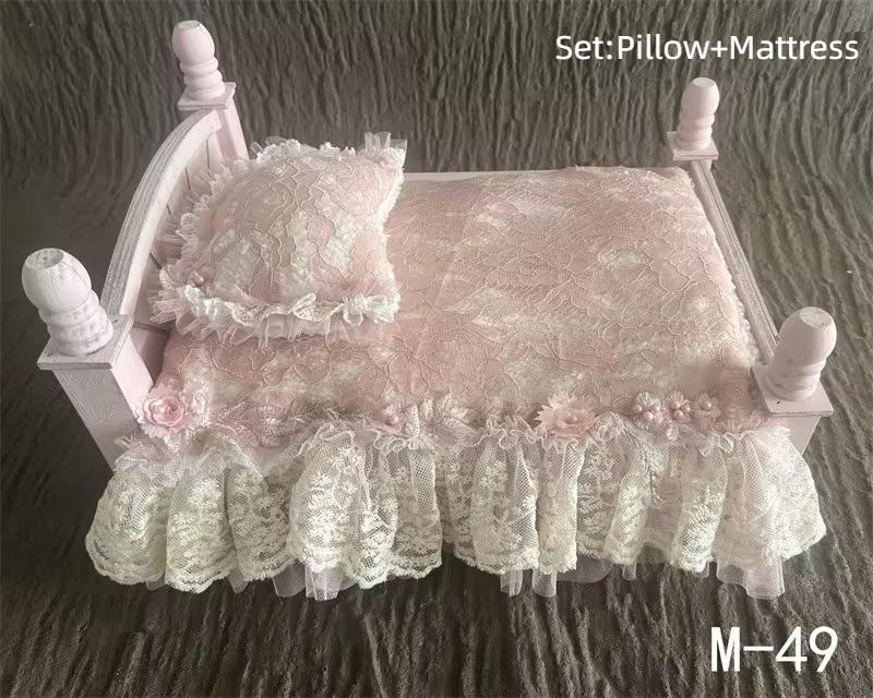 Newborn Lace Photography Mat with Posing Pillow Baby Mini Mattress for Photo Shooting Infant Photo Props