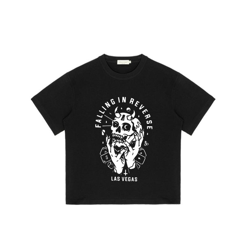Unisexové černé tričko Falling In Reverse Lebka Las Vegas Grafický potisk Ležérní Streetwear Top pro muže a ženy