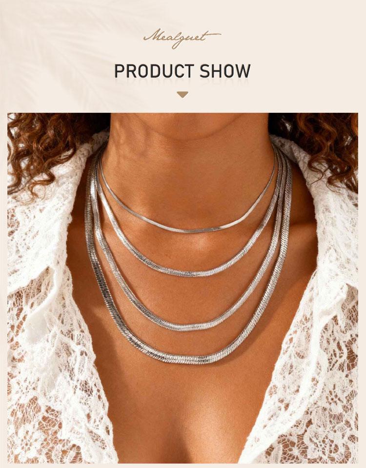 Silver-Color Snake Chain Choker Necklace Women, Tarnish-resistant Stainless Steel Chain Herringbone Necklace Minimalist Jewelry