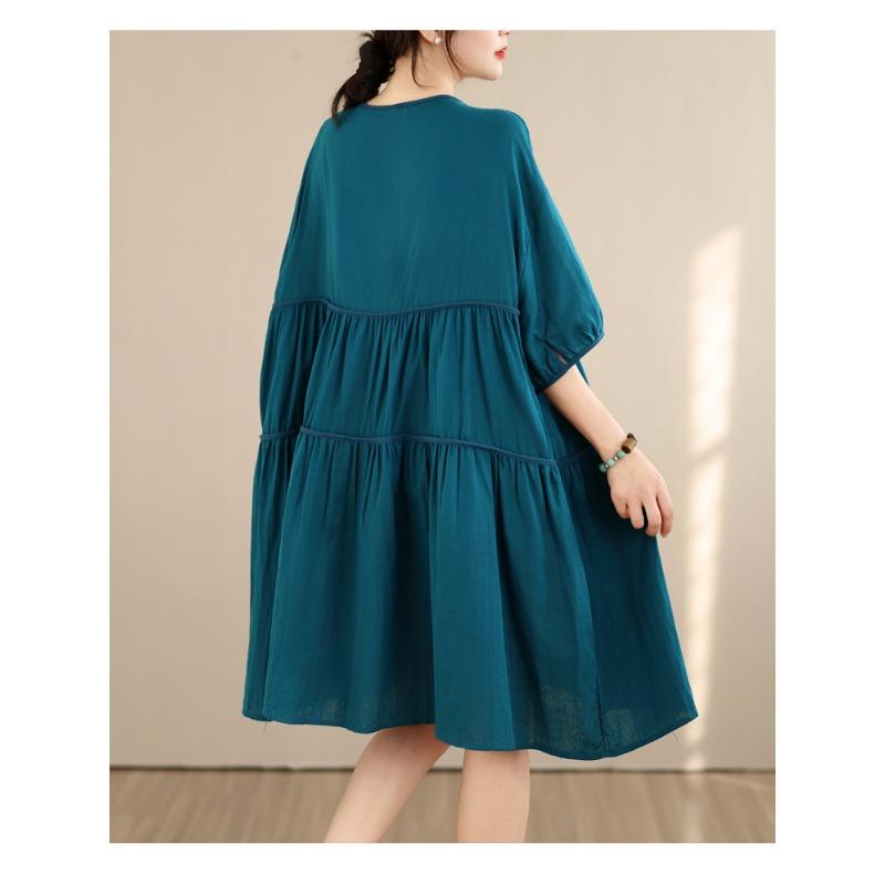DIMANAF New 2026 Women Plus Size Summer Long Dress Sundress Loose Oversize Maxi Lady Floral Cotton Dress Solid