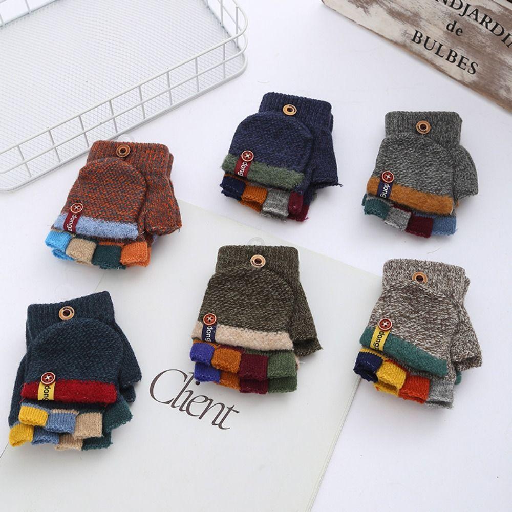 Autumn Winter Half Finger Flip Gloves Exposed Finger Mittens High Quality Warm Gloves  for Children