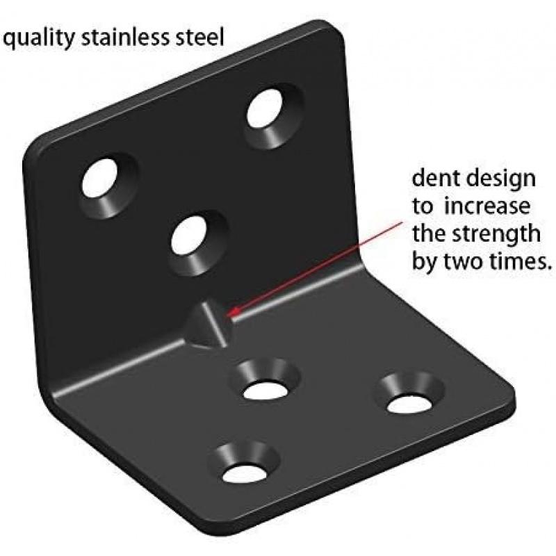 16-Pack Black Stainless Steel Corner Brace 1.5" L Shaped Heavy Duty Right Angle Bracket For Wood Shelves With Screws