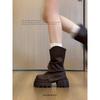 Brown Maillard Platform Martin Boots Women's  New Autumn and Winter Fleece Boots Increase Height Stack Trouser Leg Boots