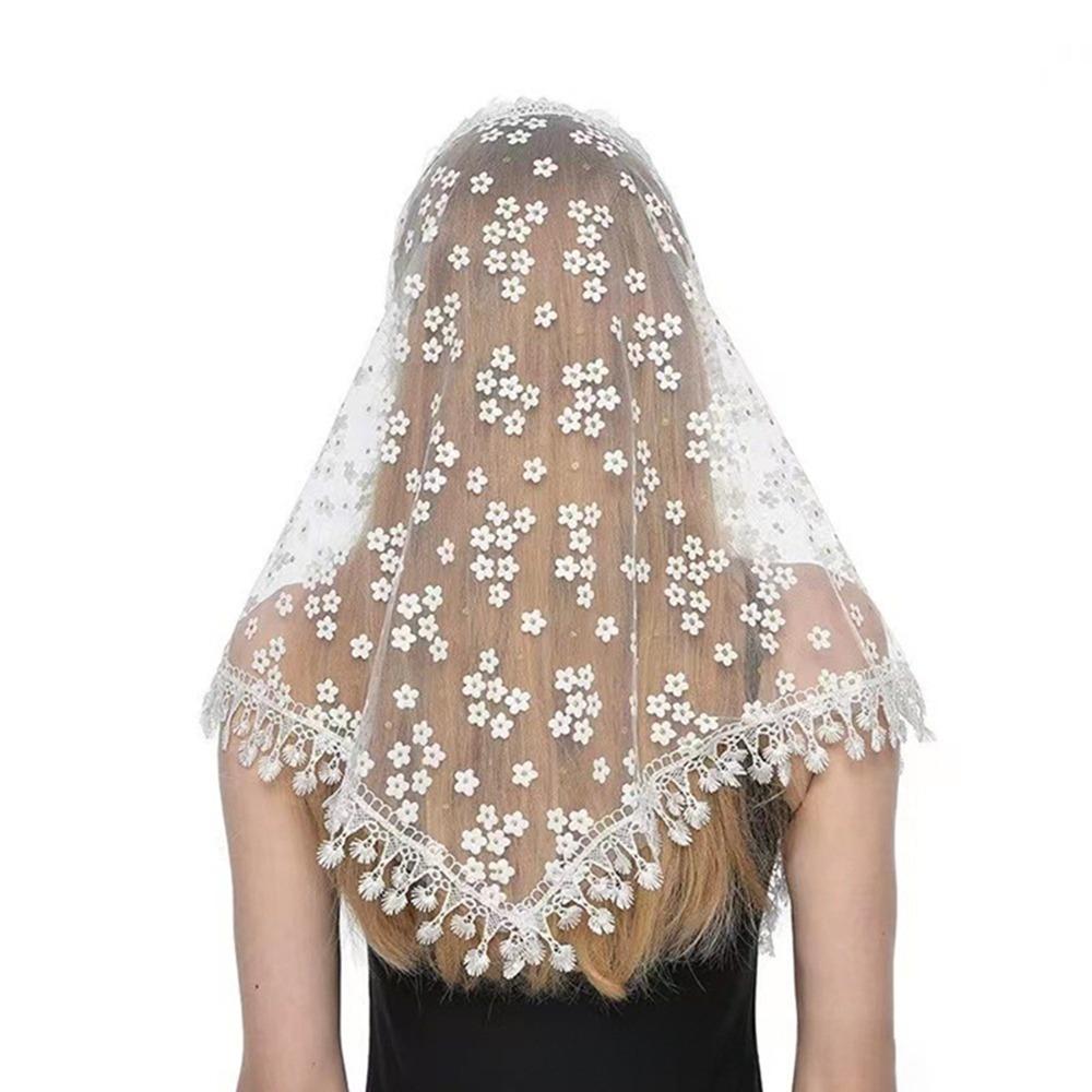 Hollow Women Tulle Shawl Flower Wedding Bridal Shawl Fashion Mantilla Lace Veil for Church