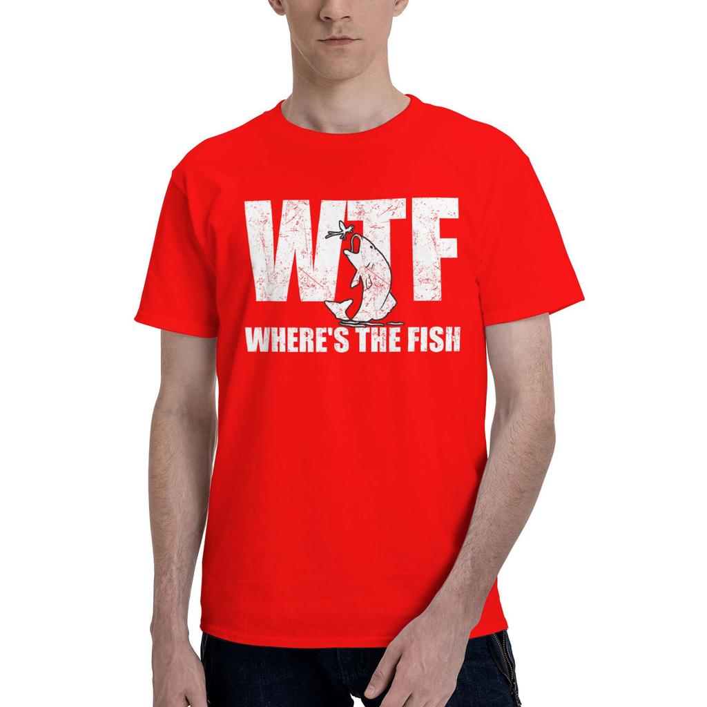 Where's The Fish Men's Funny Fishing Gifts Fathers Day Printed T Shirts for Men Women  Pure Cotton  Tee Shirt Clothes