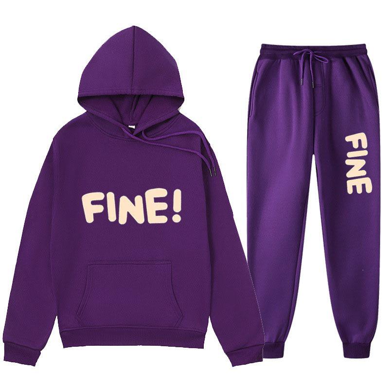 2025 European & American Style Printed Hoodie and Sweatpants Set - Unisex Loose Fit with Plus Velvet