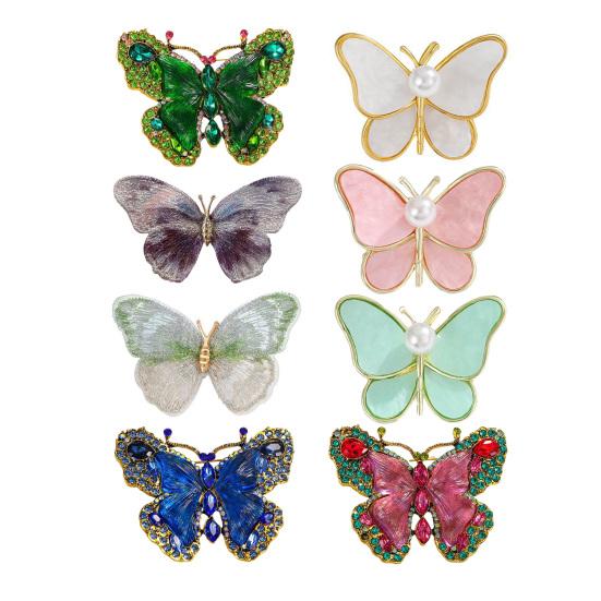 Women Brooch Sparkling Rhinestones Faux Pearl Butterflies Shape Lapel Pin Suits Coats Bags Scarves Badge Versatile Accessory