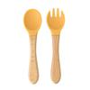 Silicone Wooden Handle Baby Fork & Spoon Set - Food Grade Training Utensils