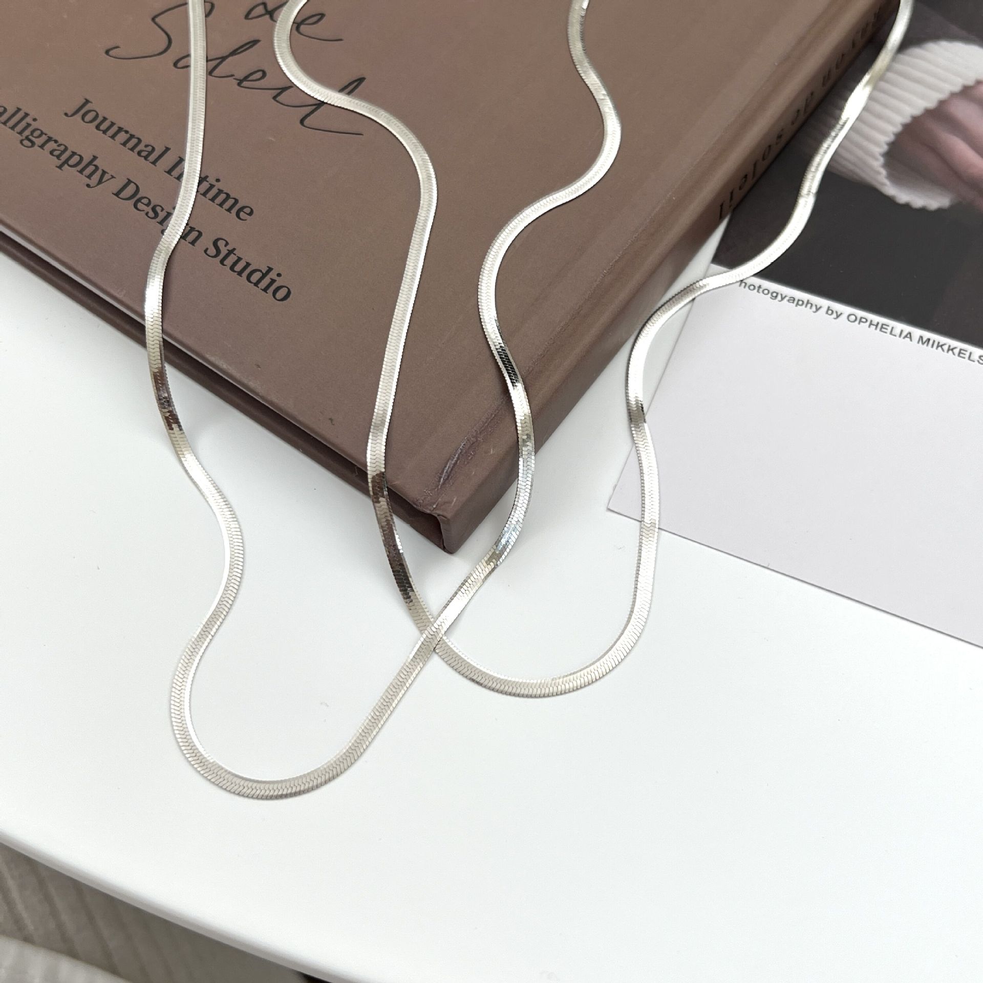 

S925 Sterling Silver Blade Necklace Female Italian Simple Cold Wind Snake Bone Collarbone Chain