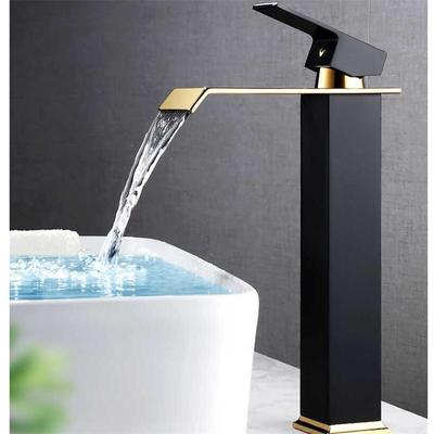 Basin Faucet Gold and Black Waterfall Faucet Brass Bathroom Faucet Bathroom Basin Faucet Mixer Tap Hot and Cold Sink Faucet