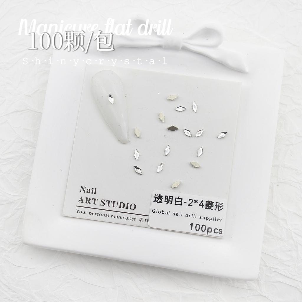 Nail Art White Flat Bottom Special-Shaped Diamond Size Mini Water Drop Love Square Transparent Diamond Jewelry White Rectangular Diamond