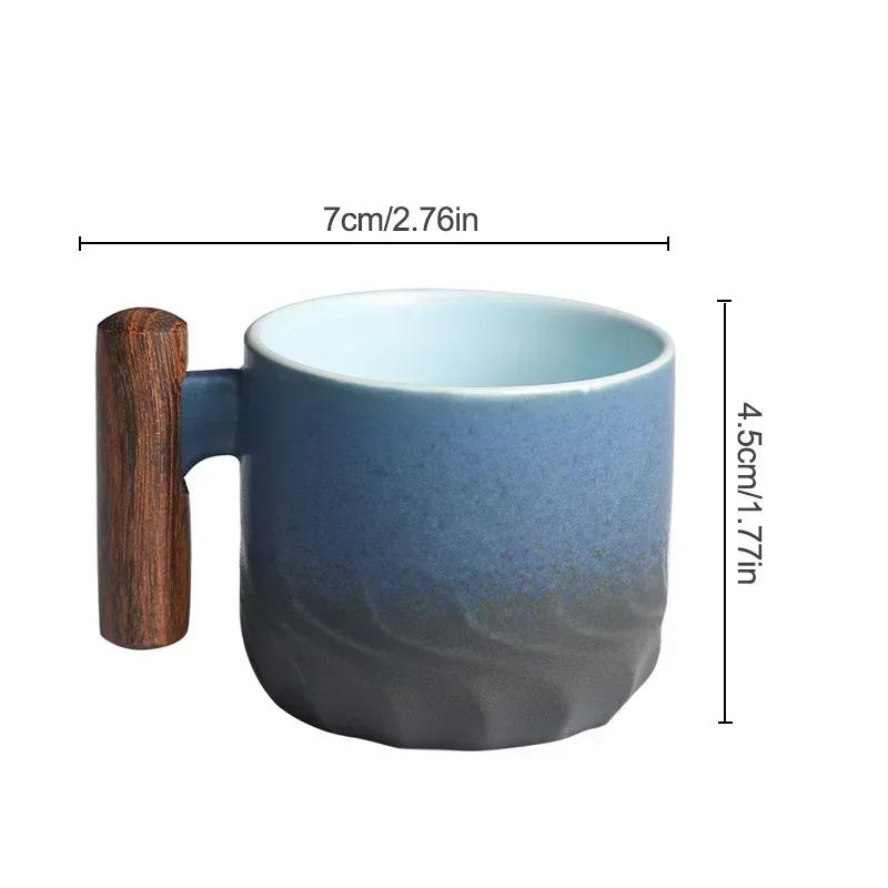 80ml Retro andmade Mâner de lemn Ceașcă de cafea Filtru ceramic Cană de ceai Culoare solidă Glazură în gradient Ceașcă de cafea Ceașcuță Pentru birou acasă