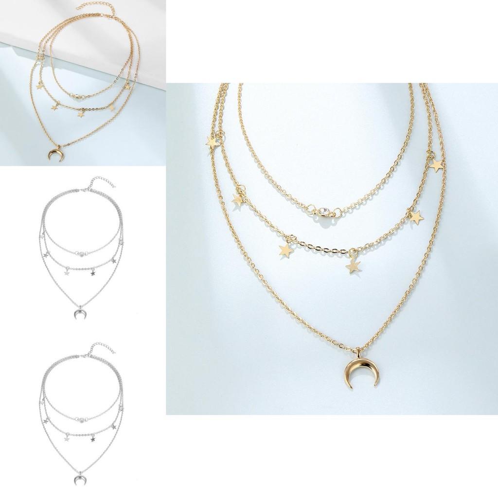 Elegant And Versatile Star And Moon Pendant Necklace For Women In Dazzling Colors Alloy