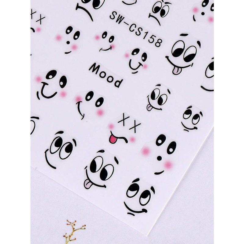 1pcs Cartoon Nail Stickers, Cute Abstract Expression Design 3D Self-Adhesive Nail Art Sticker, DIY Kawaii Fashion Nail Art Decor Nail Supplies