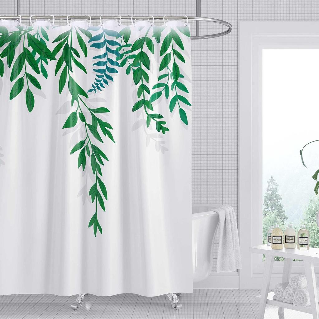 Mosaic Plant Waterproof Floral Fabric Shower Curtain With 12 Hooks Decorative Plant Leaf Pattern Bathroom Curtain 180X180Cm