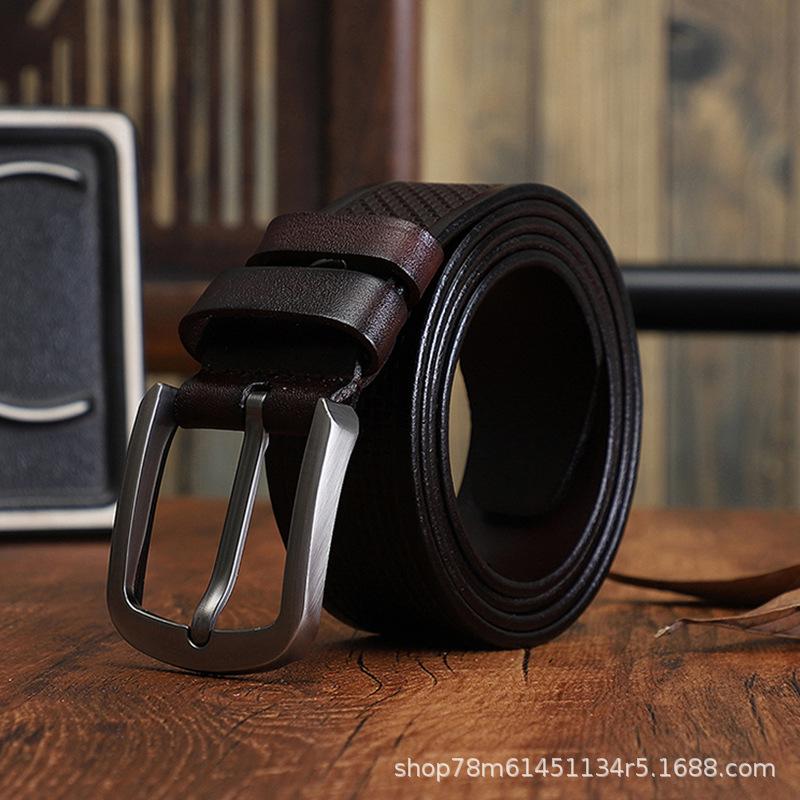 

Заводской мужской ремень из тисненой кожи, модный, универсальный, ручной работы, повседневный, трендовый ремень с пряжкой Extended model can be customized. темно-коричневого