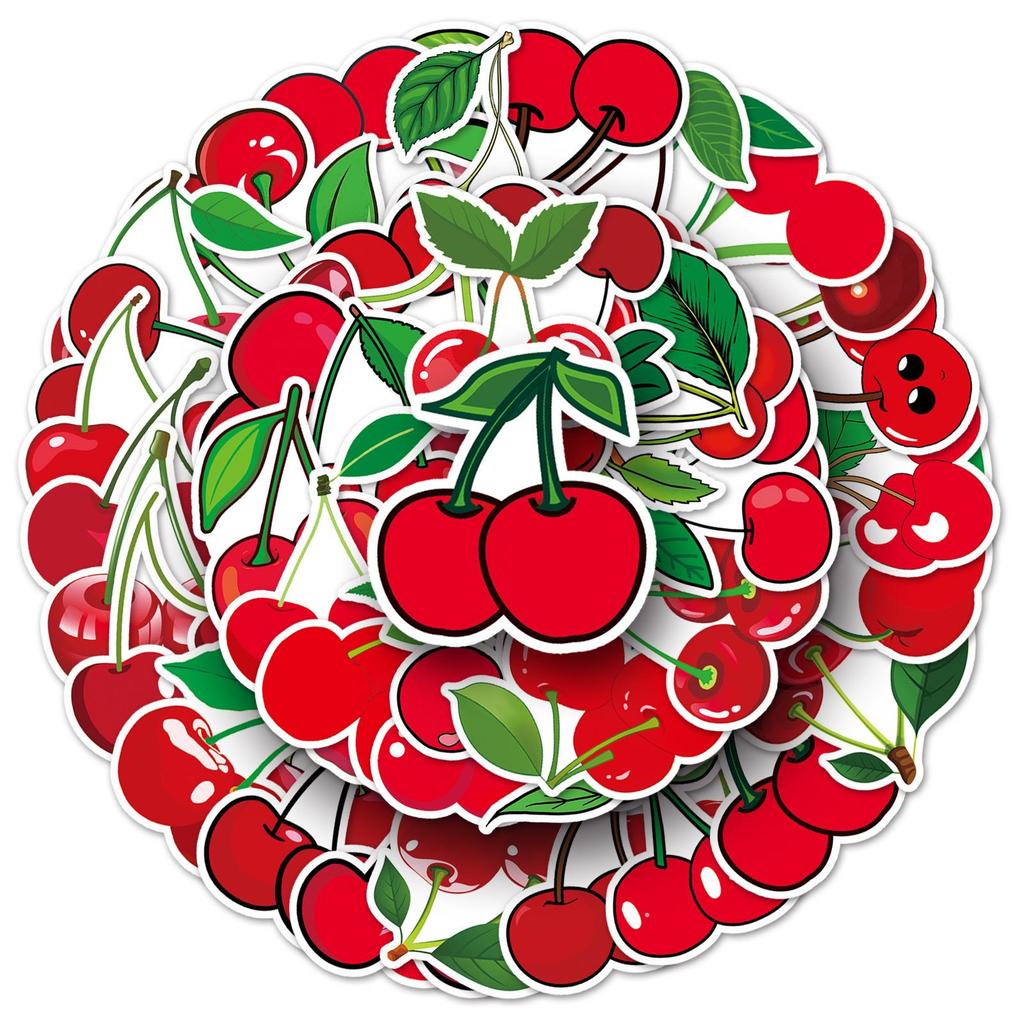 50pcs Cute Cherry Stickers: Waterproof Decorative Fruit Stickers for Phone Cases, Milk Tea Cups, and Stationery