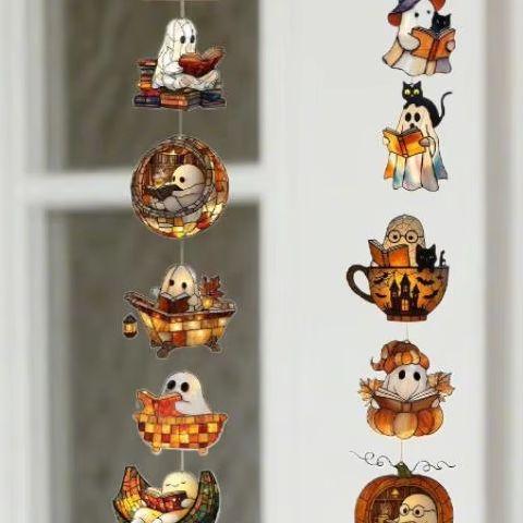 

2026 Halloween advent calendar 24 Day Halloween Countdown Calendar Acrylic 2D Ghost Pendant Ornament scary cute ghost decor A