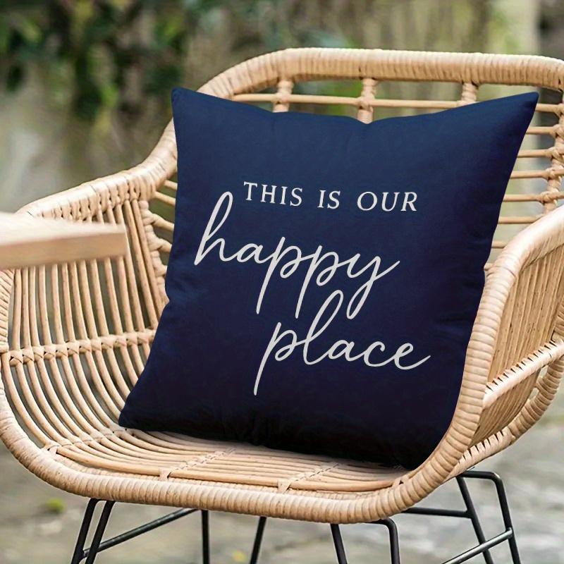 1Pc This Is Our Happy Place Pillow Cover, Polyester 2D Double-Sided Print, Inspirational Quote Design, Cozy Family Home & Car De