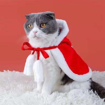 Cat Christmas Cloak Small Dog Transformation Funny Dress Up Red Shawl Cape Pet Clothes