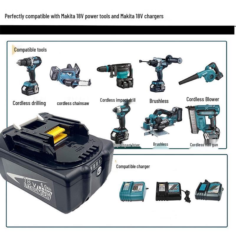 Makita-Style 18V 6000mAh Rechargeable Battery for Chainsaw, Drill, and Nail Gun