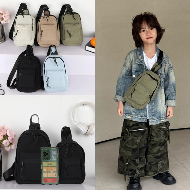 Simple Color Solid Neutral Children Shoulder Bag Chest Bag  For Boys Girls And