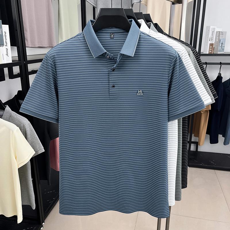 Counter Quality, High-End Embroidered Polo Shirt, Half-Sleeved T-Shirt, Lapel Collar Striped Casual Short-Sleeved Men'S Top