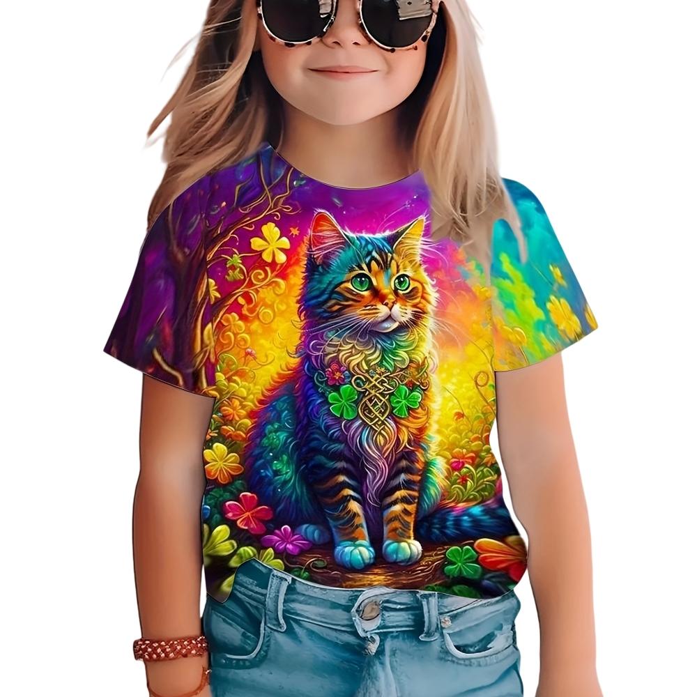 Children's T-Shirt Girl Clothes Animal 3D Print Children Top Summer Kids T Shirt Casual Round Neck Fashion Tee Teen Girl Clothes
