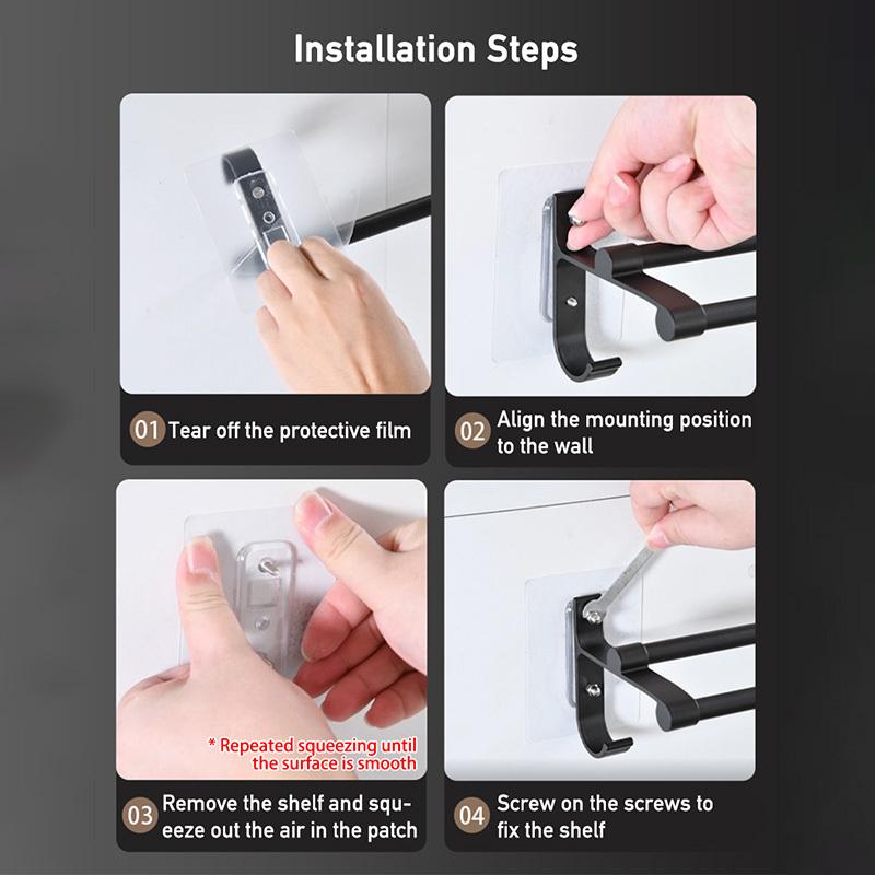 Non-drilling Towel Rack Double Layer Self Adhesive Bathroom Shower Bath Room Toilet Towel Holder Two Bars Hand Towel Holder Rail
