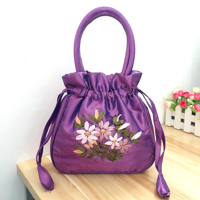 Bolso Cubo Vintage Bordado Étnico con Cordón 2025 para Mujer - Bolso de Tela Hecho a Mano para Teléfono Móvil y Almacenamiento