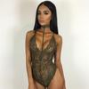 Sexy Woman Underwear Black Floral Lace Sleepwear Choker V-Neck Bodysuit Playsuits Female Costumes Sexy Lingerie Set