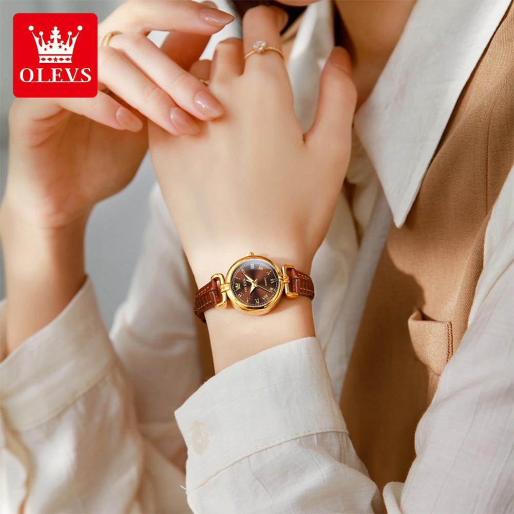 OLEVS Watches Womens Elegant Original Quartz Watch Leather Strap Waterproof Luminous Date Ladies Watches Girls Gifts Reloj New