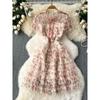 2024 Summer Dress New Arrival French Socialite Elegant Mesh Floral Print Elegance Cake Dress Women's Accessible Luxury Chic Dress