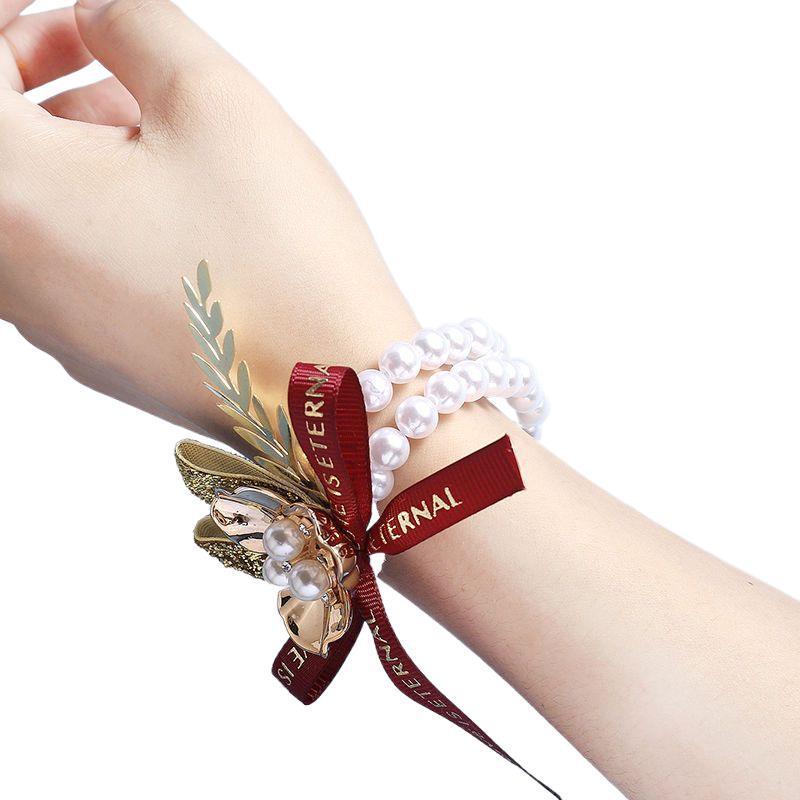 Korean Style Bridesmaid & Bride Wrist Corsage: Simple Sisterhood Hand Flower Ring for Weddings & Celebrations