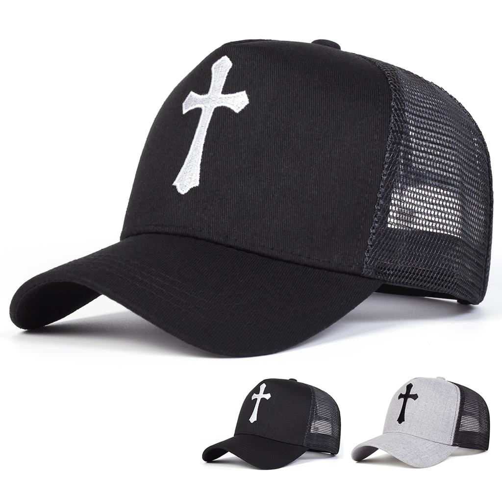 Unisex Cross Embroidery Baseball Net Caps Outdoor Adjustable Spring and Summer Casual Sunscreen Hat