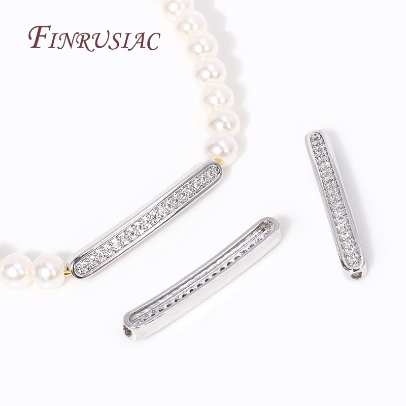3 Colors 18K Gold Plated Bracelet Accessories,Brass With Zircon Long Strip Spacer Separator Bead For DIY Jewelry making Supplies